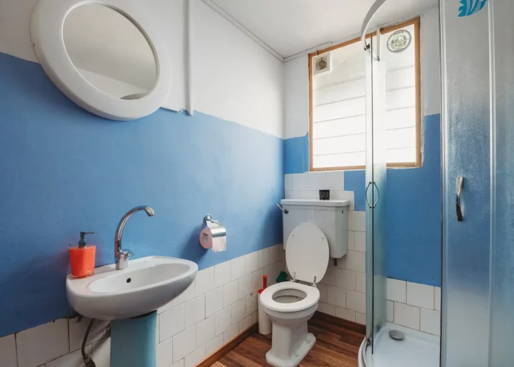 toilet with blue background