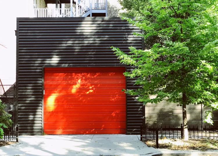 red automatic garage door