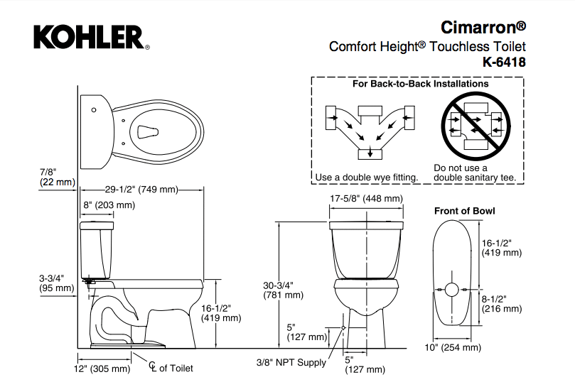 Kohler toilet measurement guide