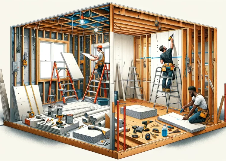 Drywall installation ceiling or wall first