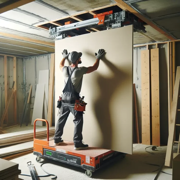 worker using a drywall lift