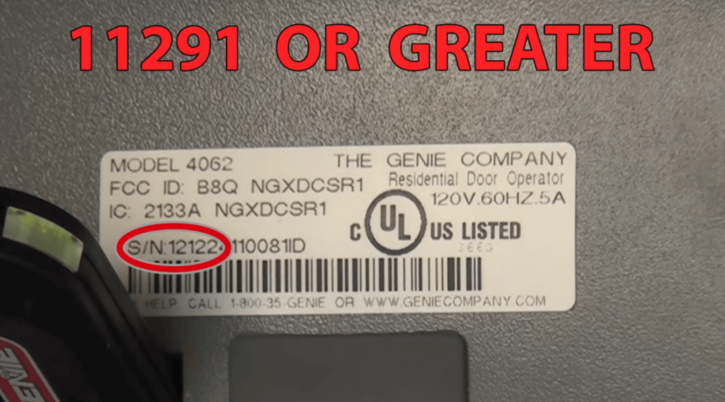 locating serial number for genie garage opener